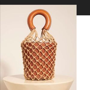Staud large Moreau netted brown leather bag